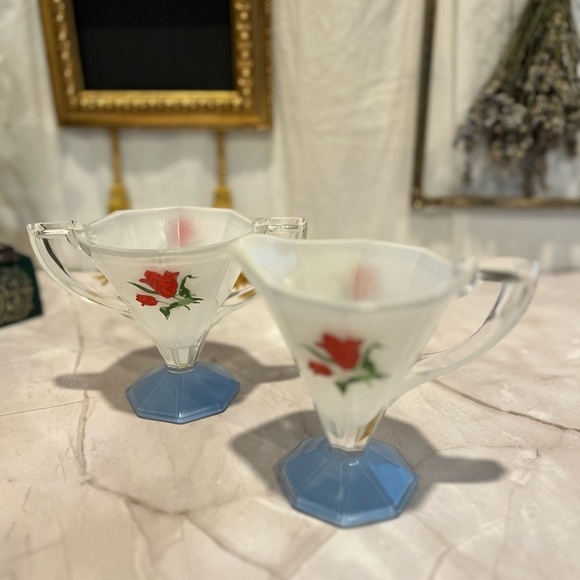 VINTAGE Indiana Glass Westmoreland Red Tulip Glass Sugar & Creamer - Picture 11 of 16